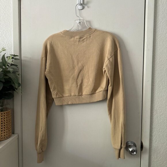 🦋 XLE THE LABEL Lauren Elizabeth Paige Cropped Sweatshirt Light Beige Tan XS - Picture 7 of 7